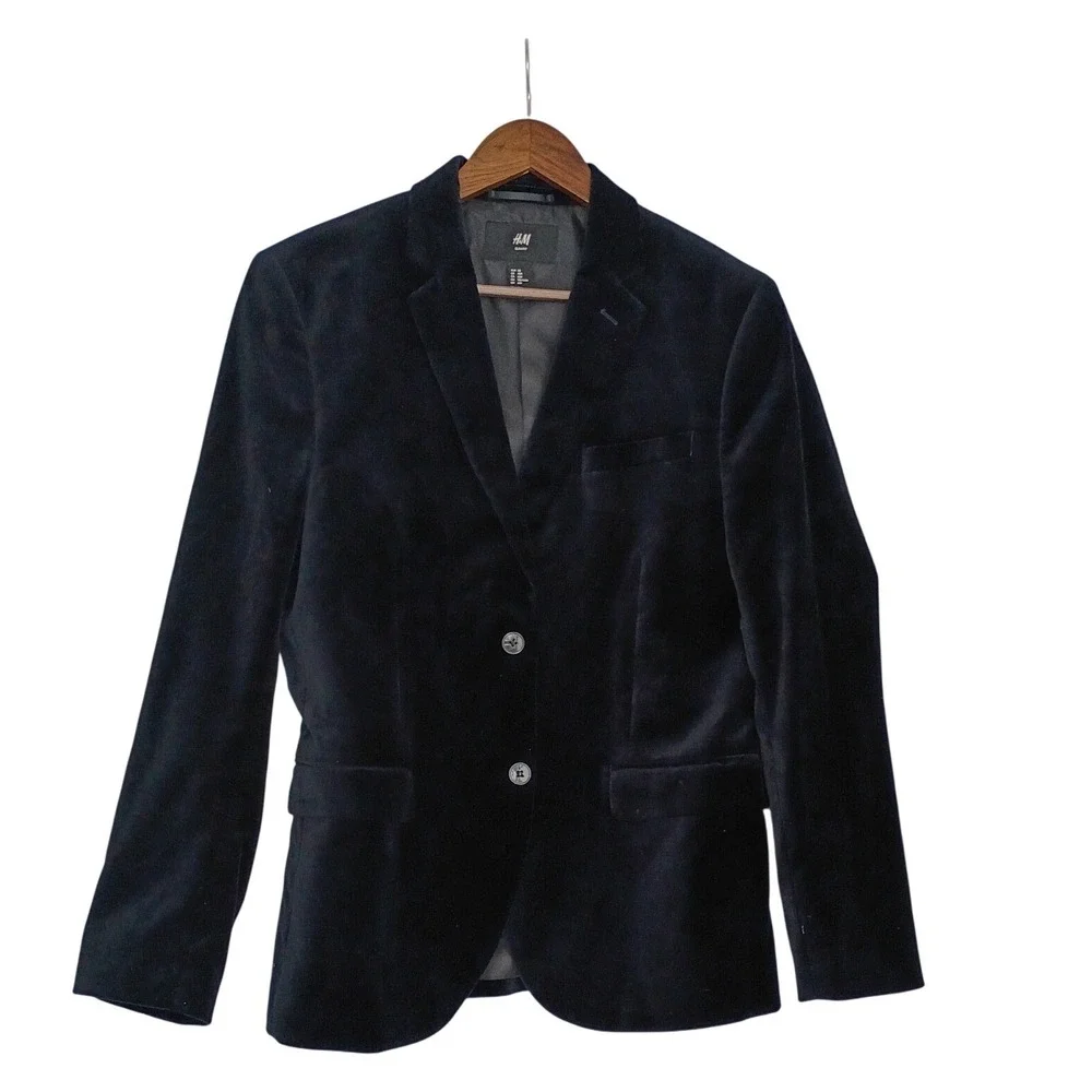 Mens Slim Fit Dark Navy Blue Velvet Blazer Jacket Size‎ 40R
